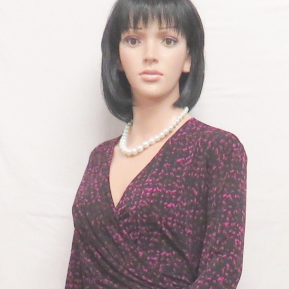 ELLEN TRACY Tweed Rosette‎ Pink & Black Faux Wrap Stretch Dress XL